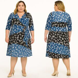 Gabby Skye - Multi-Color Sectioned Floral Print A-Line Dress 16W